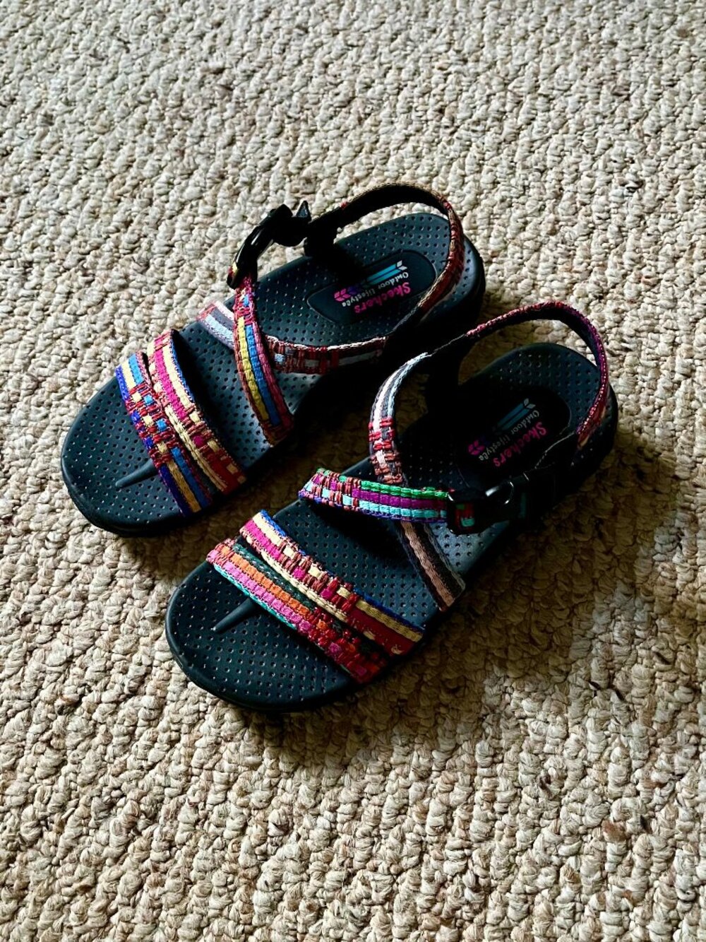 Skechers Reggae Sew Me Boho Woven Slingback Sandal - Black Multi - Picture 3 of 6